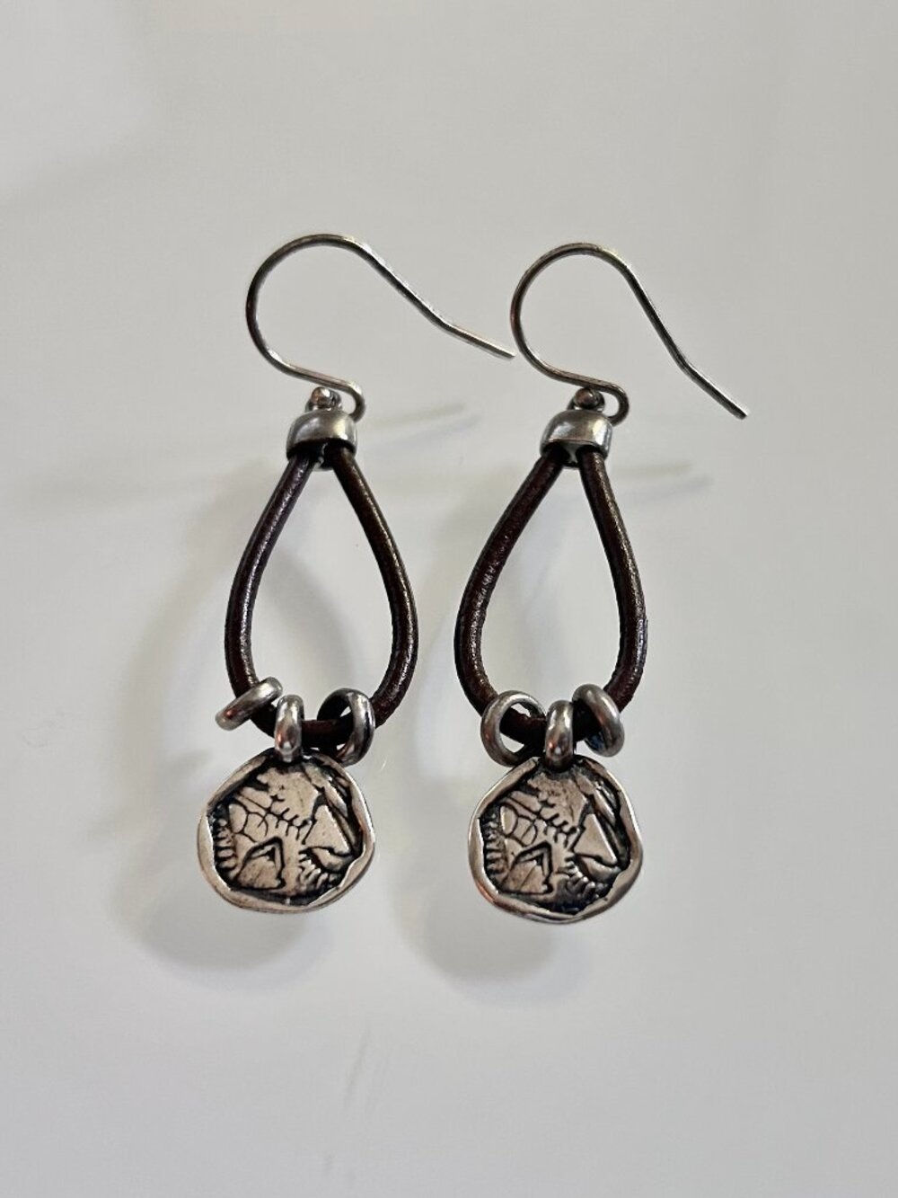 SILPADA Sterling Silver & Leather W2179 PRAIRIE GIRL EARRINGS Coin/Disc Dangle